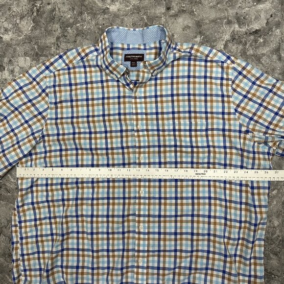 Johnston & Murphy Men’s Blue Brown Plaid Button Down Shirt Size XXXL - Picture 5 of 6